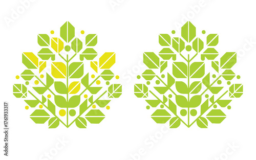 Geometric Branch Design Symmetry in Nature-Inspired Green Vector Graphics