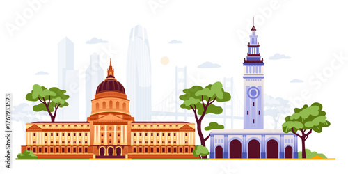 San Francisco Symbols - Colorful Flat Design Illustration