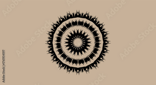 Intricate black and white mandala pattern on a neutral background
