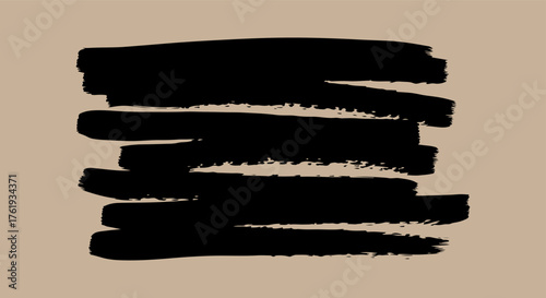 Bold black brush strokes on a neutral beige background abstract art