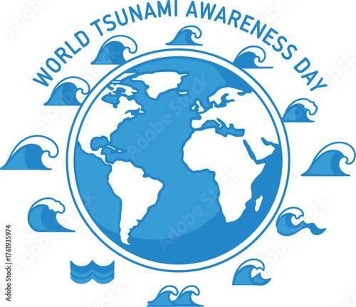 World tsunami awareness day with earth and wave symbolizing natural disaster and safety