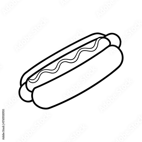 Classic hotdog in bun vector outline scalable illustration for food graphics