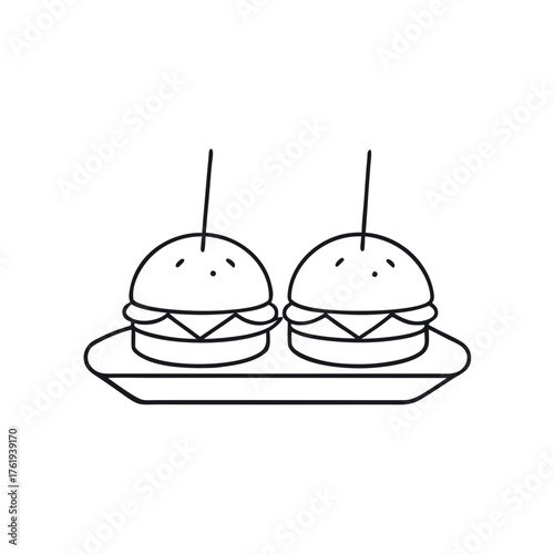 Simple vector outline illustration of mini slider burgers for food graphics and design