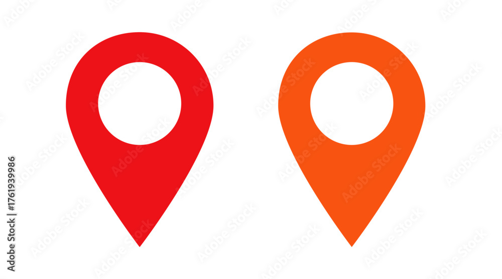 Fototapeta premium Simple red and orange location pin icon on a clean transparent background