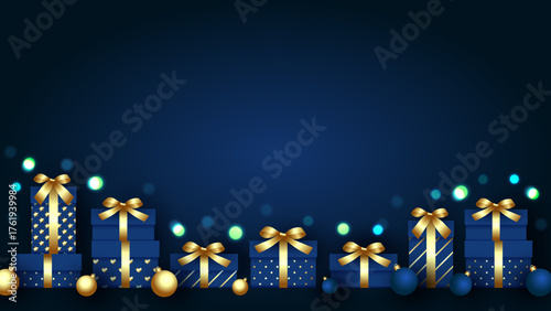 Christmas background with gifts. Festive banner