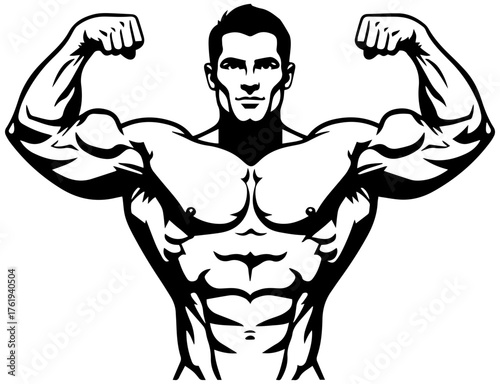 Powerful muscular man flexing biceps, fitness motivation, ideal for gym branding