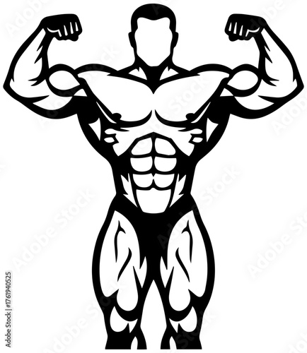 Powerful bodybuilder flexing muscles showing strength and fitness, ready for any sport challenge
