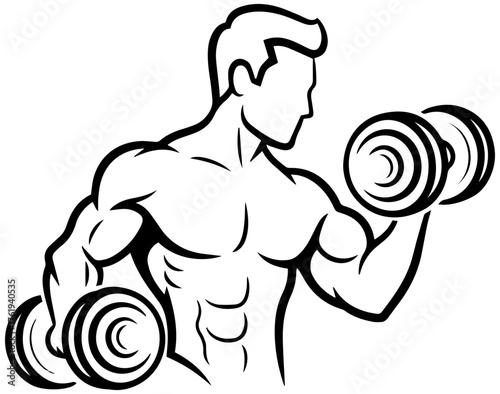 Strong muscular man lifting dumbbells for fitness, bodybuilding and healthy lifestyle