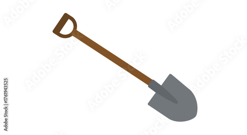 Illustration of a Shovel with Wooden Handle and Silver Blade for Gardening and Construction