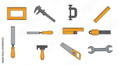 Hand Tools Flat Design Vector Set for Craftsmen and Technicians