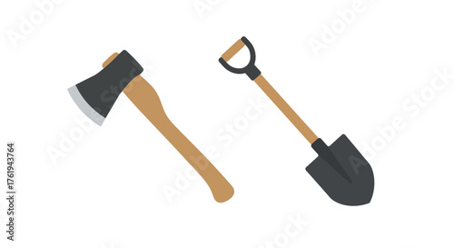 Tools of the Trade Isolated Axe and Shovel Illustration for DIY Projects