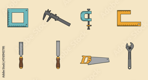 Assorted Carpentry Tools on Beige Background Vector Illustration
