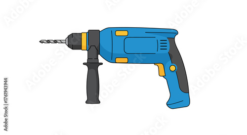 Blue Power Drill with Auxiliary Handle Construction Tool Illustration