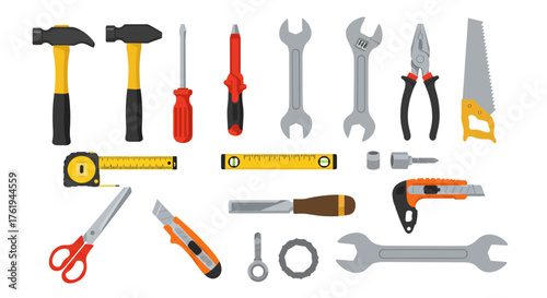 Tool Collection Flat Lay of Essential Hand Tools for DIY Projects and Home Repair