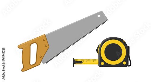 Saw and Tape Measure Illustration for Construction and DIY Projects