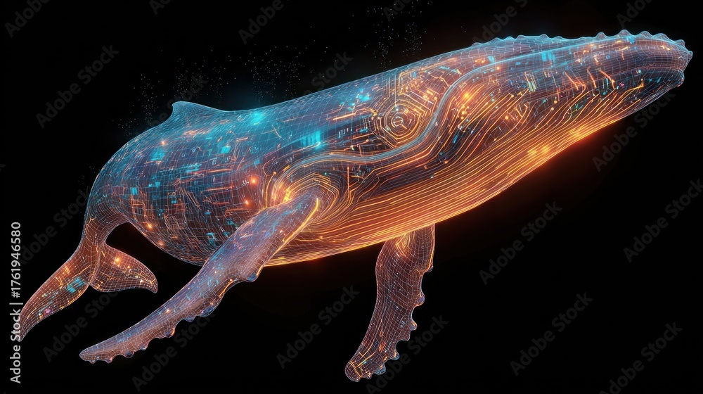 Obraz premium Digital whale illustration with circuit patterns