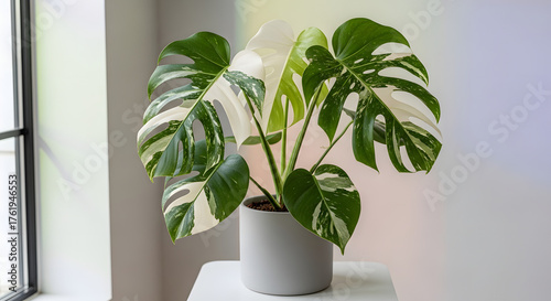 Monstera Albo Variegata Plant with Striking White and Green Leaves.