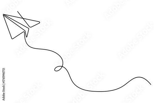 Paper plane single line art creative minimalist concept of travel and freedom outline drawing