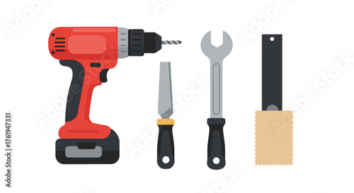 Essential Carpentry Tools Drill, File, Wrench, and Chisel Set