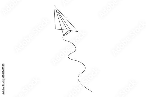 Paper plane single line art creative minimalist concept of travel and freedom outline drawing