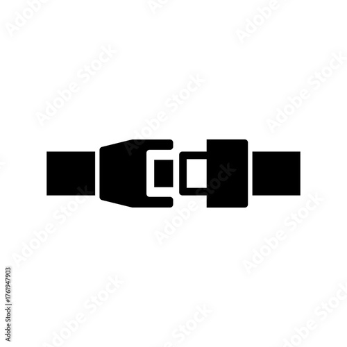 A simple black and white illustration of a seatbelt buckle, symbolizing safety and restraint.