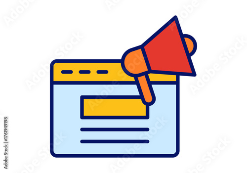 Sponsored Post with Megaphone Flat Colored Illustration for Social Media Advertising Concept