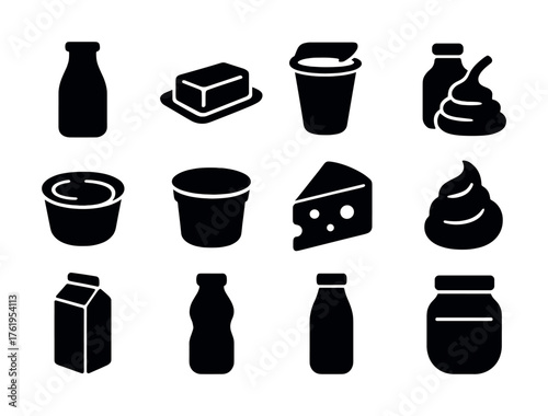 Silhouette icons of dairy products and condiments