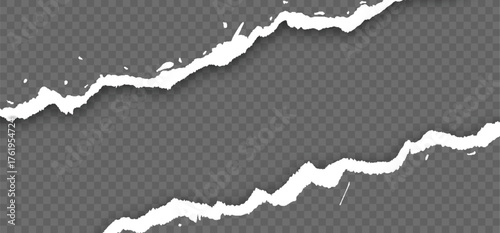 Seamless torn paper edge texture with realistic shadow effect. Ripped paper border design for background, banner, or poster templates.