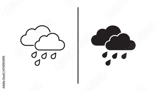 Duo tone weather icons representing rain and clouds