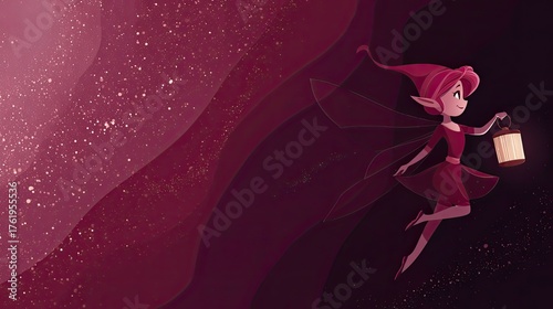 Enchanting Fairy with Lantern Floating in Dreamy Pink Galaxy