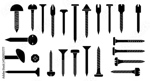 Assorted Nails and Screws Silhouette Hardware Fasteners Collection