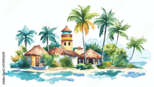 Cancun. Cancun hand drawn watercolor illustration