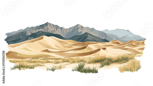 Great Sand Dunes National Park. Great Sand Dunes National Park hand drawn watercolor illustration