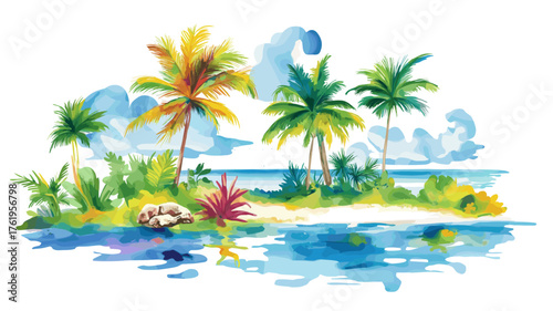 Isla Mujeres. Isla Mujeres hand drawn watercolor illustration