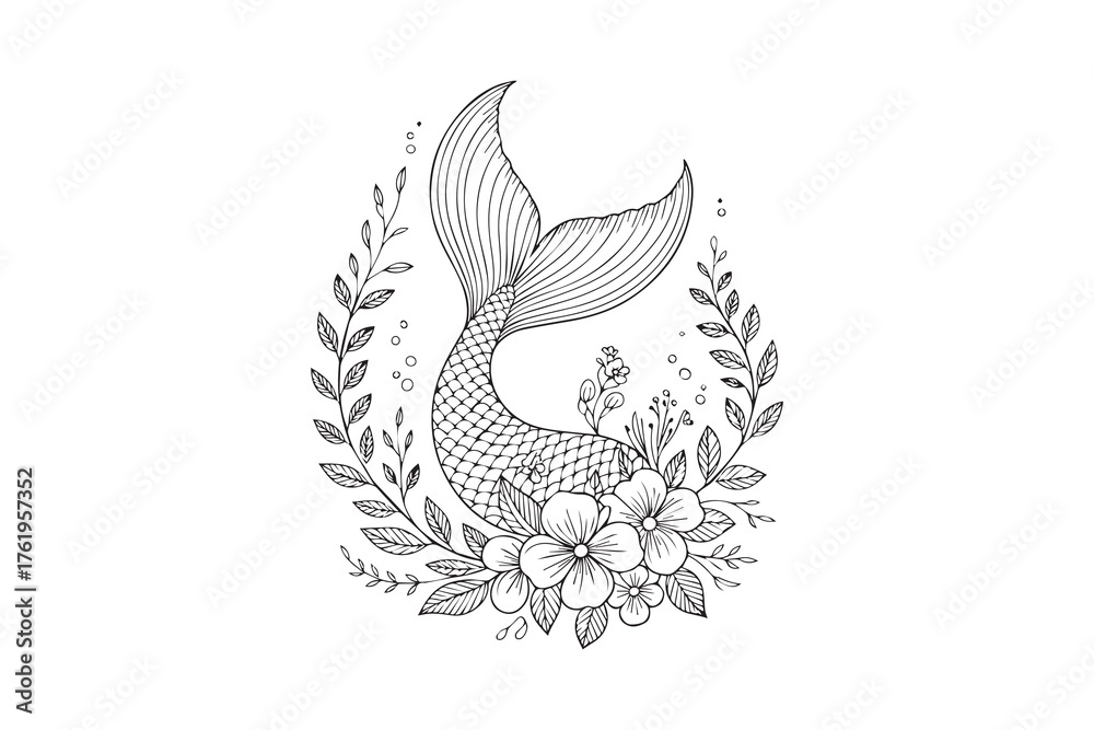 Obraz premium mermaid tail floral vector illustration