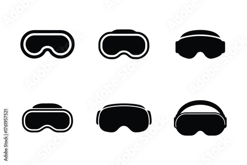 Vector virtual reality headset collection on white background