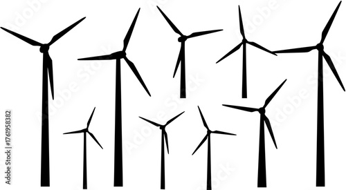 Renewable Energy Wind Turbine Set Silhouette