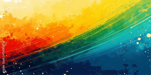 Vibrant abstract diagonal brush strokes in rainbow colors create a dynamic and energetic background