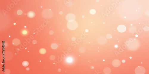 Soft focus glowing bokeh lights on a warm peachy orange background creating a dreamy and magical atmosphere