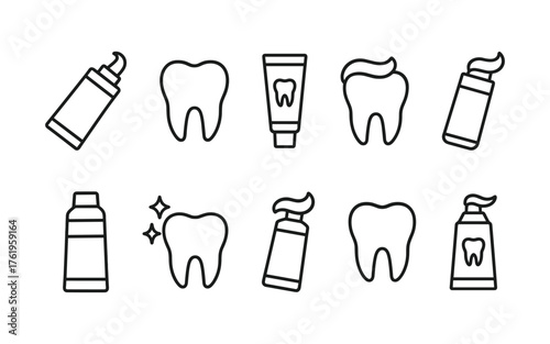 Dental health and tooth care icons set. Healthy teeth, cavity, protection, prevention, dentistry. Outline vector illustrations