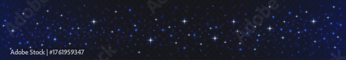 Galaxy background with blue glitter particles. Vector realistic illustration of dark space with shining dots and shimmering stars, black night sky panorama, cosmic stardust lights design, magic effect