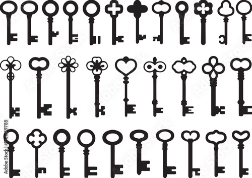 Set of Antique and Vintage Skeleton Key Silhouettes Collection