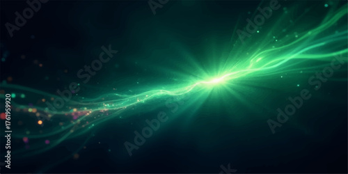 Vibrant green energy wave glowing brightly in the darkness of deep space