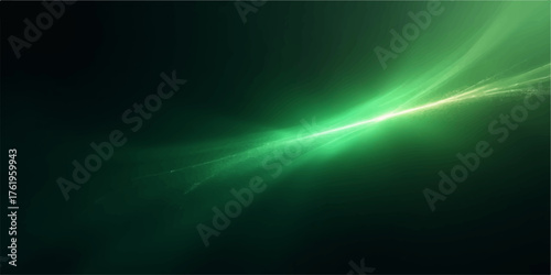 Abstract green energy flowing light streaks on dark background with cosmic nebula effect