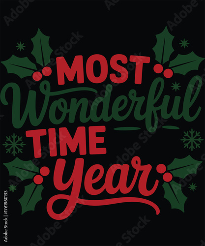 Most Wonderful Time Year A Stray Cat A Christmas T-shirt Design