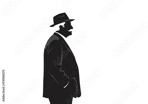 Wallpaper Mural Monochrome vector illustration of an elderly gentleman in a fedora hat and suit, depicted in a minimalist black silhouette style Torontodigital.ca