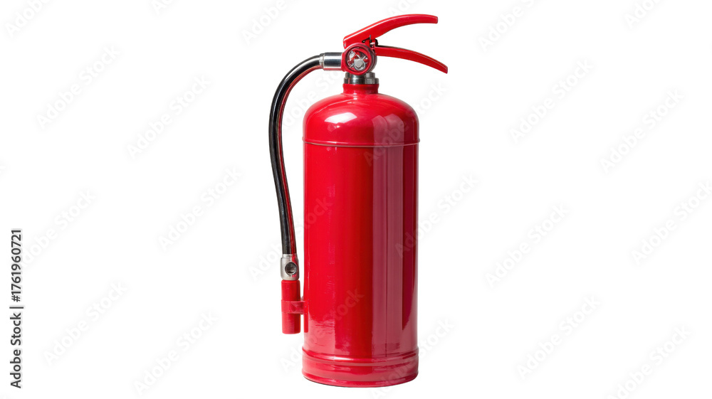 Obraz premium Red metal fire extinguisher emergency safety equipment for firefighting protection hazard prevention and rescue concept isolated on white background