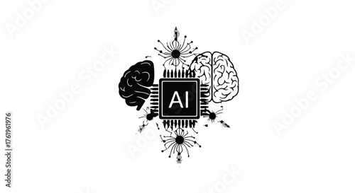 Abstract concept of artificial intelligence and human brain connection