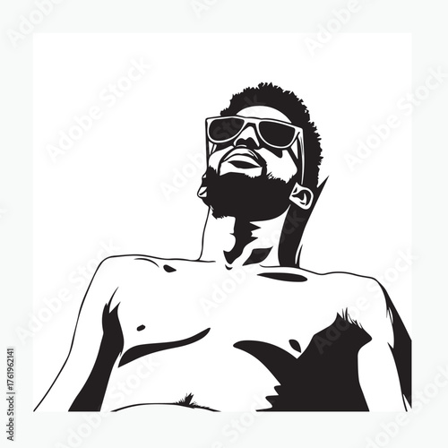 man sunbathing with sunglasses