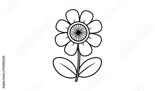 Simple outline drawing of a daisy flower with two leaves
